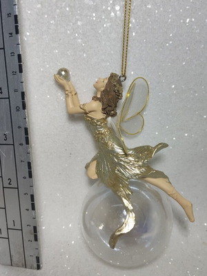 Fairy in glass globe with pearl hanging ornament