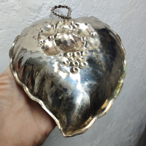 Vintage silver plated leaf-shaped plate used with embossed design