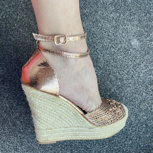 Espadrille platform sandals like new, champagne bronze color, size 38