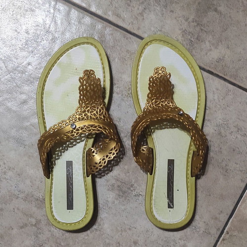 Summer flip flops used, size 37, gold with lace pattern