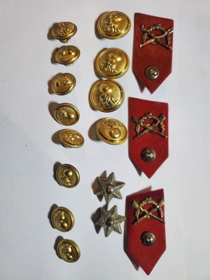 Old military insignia and buttons used, official uniform 1950s-60s