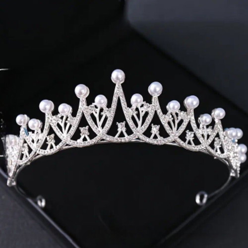 Bridal crown with crystal rhinestones silver new, Tiara #17