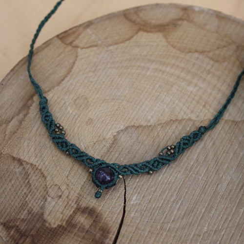 Macrame cypress necklace with amethyst new