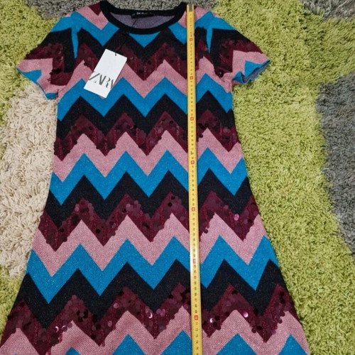 Zara knitted dress new with tag, size S, pink and blue with sequins