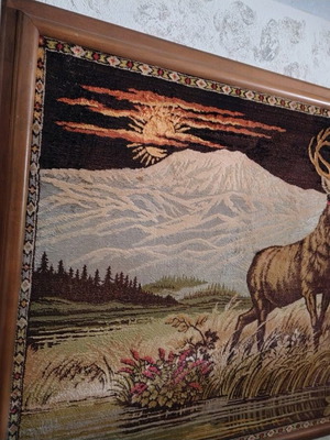 Handmade wall tapestry on canvas like new, decorative antique