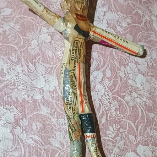 Papier Mache Figurine made to order with collage and varnish
