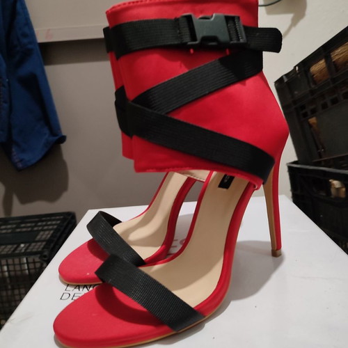 Red sandals new with black laces size 39