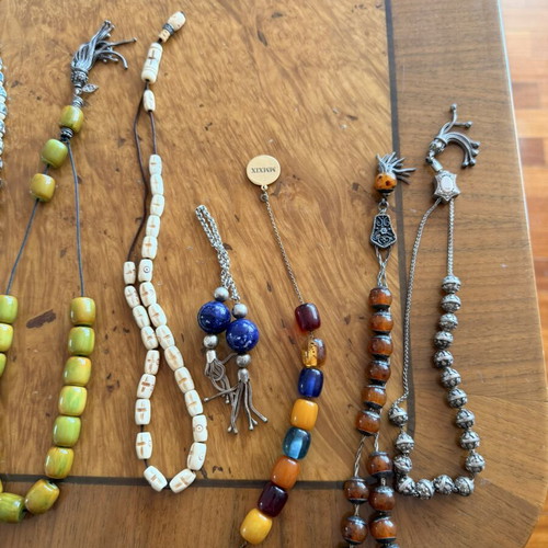 Vintage collection of 17 komboloi with natural amber and 925 silver