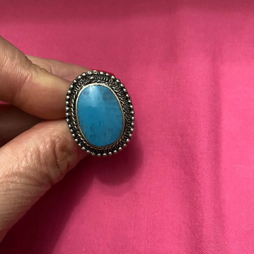 Vintage ring used with blue turquoise-type stone in silver tone