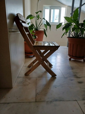 Children's folding wooden chair used, sturdy