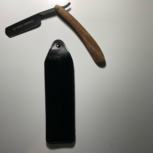 Straight Razor with Leather Case and Wooden Handle new