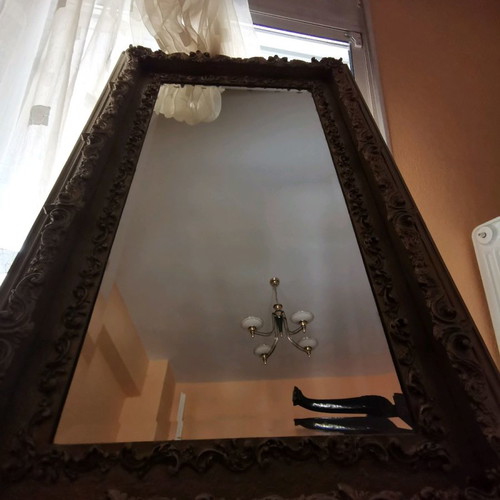 Antique mirror used with carved frame and bijou glass