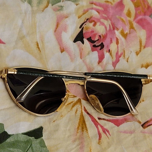 Diego dalla Palma vintage leather sunglasses, gold and black