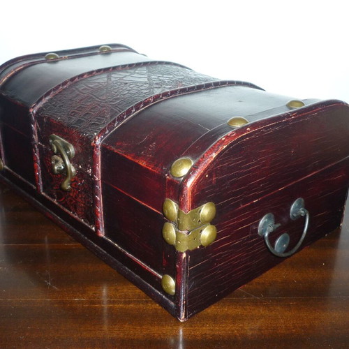 Wooden chest used with velvet lining and brass details vintage decor