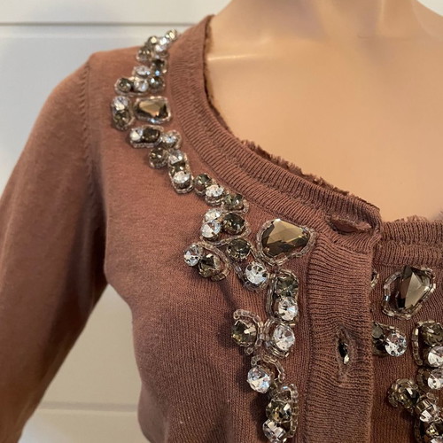#OFFER  Relish Brown Knitted Blouse Jacket Round Buttons with Rhinestones Medium