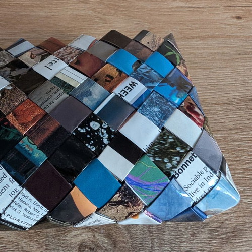 Handmade upcycled clutch from recycled magazine like new, multicolor