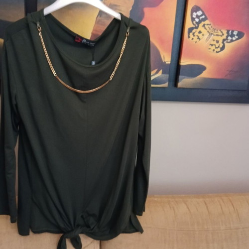 Sarah Chole Cypress Green Blouse with Gold Necklace New