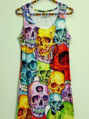 Sleeveless Mini Midi Dress with Skull Print new, polyester