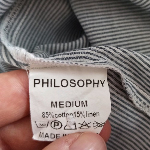 Philosophy shirt medium striped gray white used with small stain