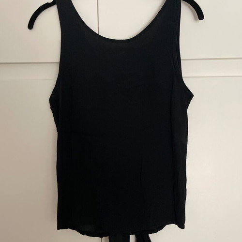 Sleeveless top with decorative buttons and tie, black, used