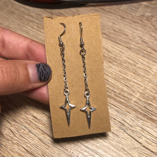 Handmade Boho Hippie Y2k Fairy Indie Star Earrings new, silver