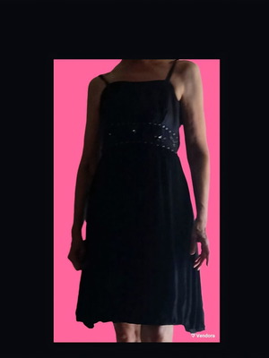 Black evening dress like new, size S with embroidered rhinestones
