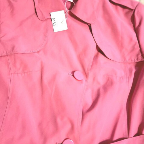 Marks & Spencer pink fuchsia trench coat with pockets and belt, waterproof, size 10