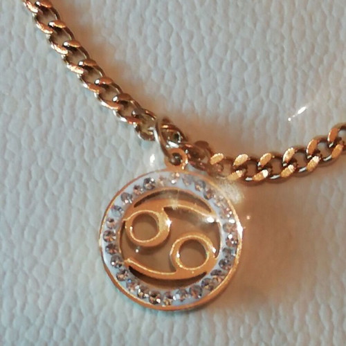 Cancer Zodiac Necklace steel gold-plated pendant with clear zircon new