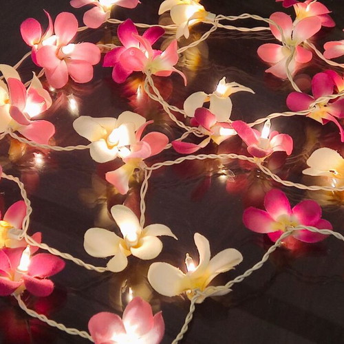 Lighted Garland 4m with Orchid Flowers used, fuchsia pink ecru