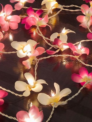 Lighted Garland 4m with Orchid Flowers used, fuchsia pink ecru