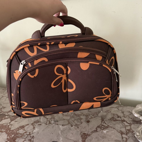 Travel Toiletry Bag like new, brown and orange floral design