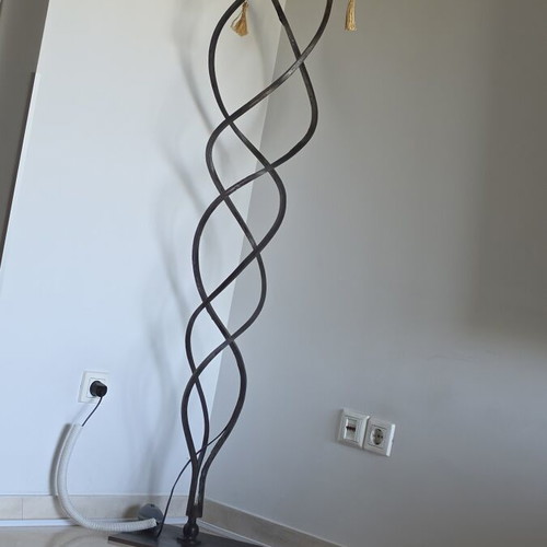 Handmade floor lamp with solid iron and blown glass, like new