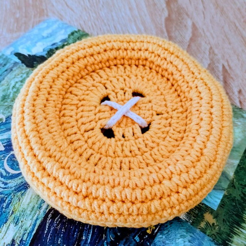 Crochet button coaster or jewelry dish in yellow, new