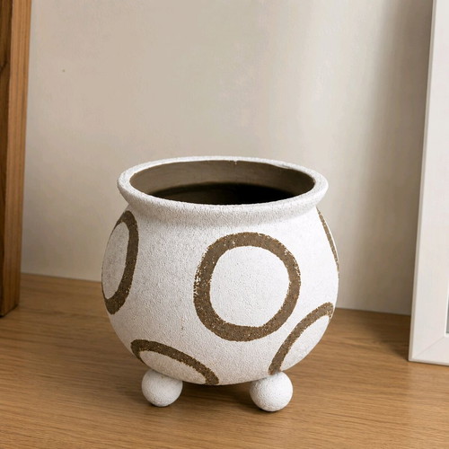 Ceramic Iliadis planter new, modern minimal design, white with brown circles