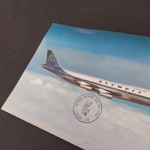 Boeing 747-200B Olympic Airways First Flight Postcard like new 1973