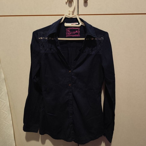 Cotton shirt with lace details dark blue like new, size S