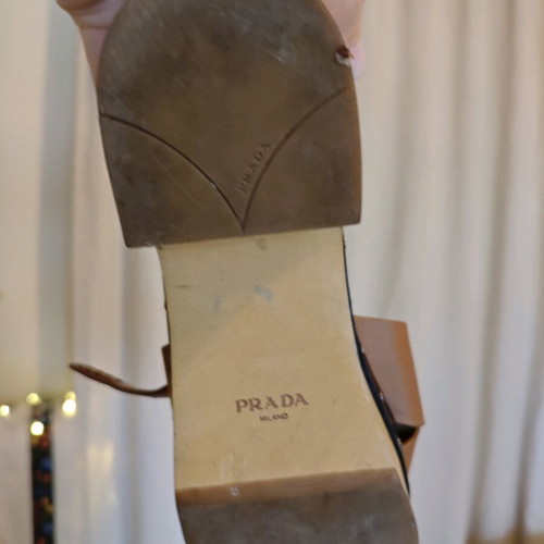 Prada leather sandals used, beige and brown, size 39