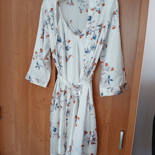 Nightdress with robe set satin multicolor like new M-L