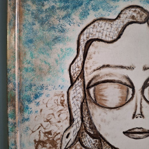 Medusa Portrait Painting New, Hand-Drawn with Chalk and Acrylics