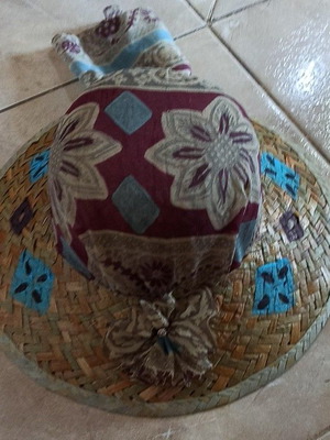Straw women's hat new handmade with ribbon and painted