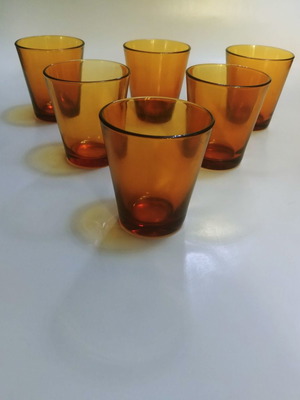 Set of 6 Vereco France 150 ml glasses 60s-70s new, amber color