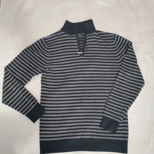 Striped pullover used, grey with zipper collar