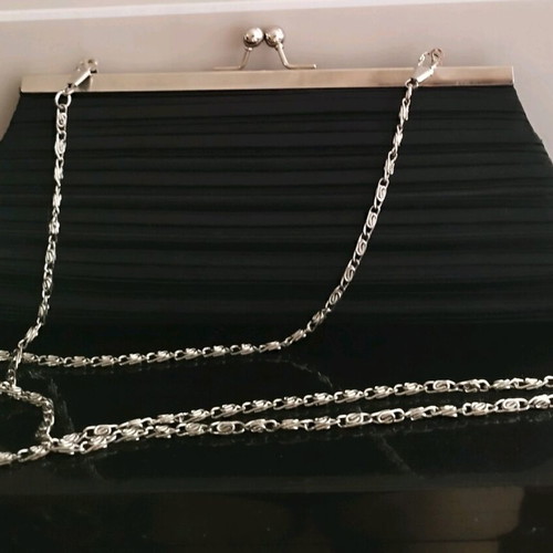 Mandarini clutch used, black with satin pleats and silver chain