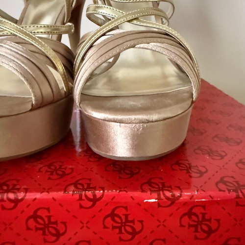 Guess satin platform sandals used, beige gold size 41