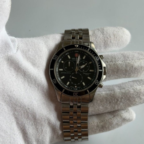 Swiss Military Hanowa Flagship Chrono watch used, black and silver