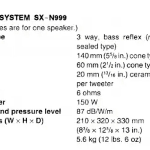 Aiwa SX-N999 three-way speakers, 160 watt, 6 ohms