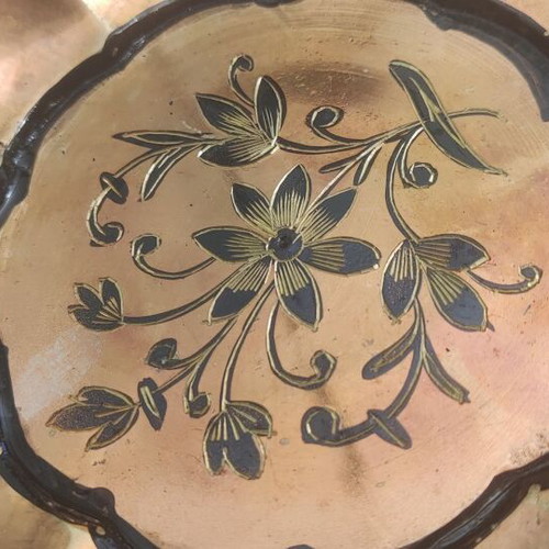 Vintage copper engraved painted ashtray like new