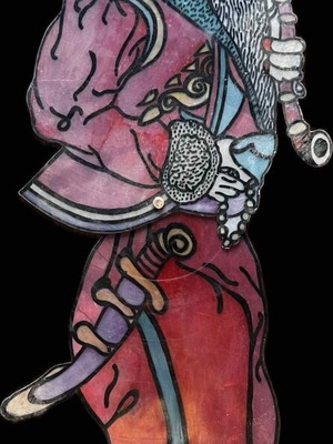 Φιγούρα Καραγκιόζη θεάτρου σκιών σαν καινούργιο, διπλής όψεως, πλαστική