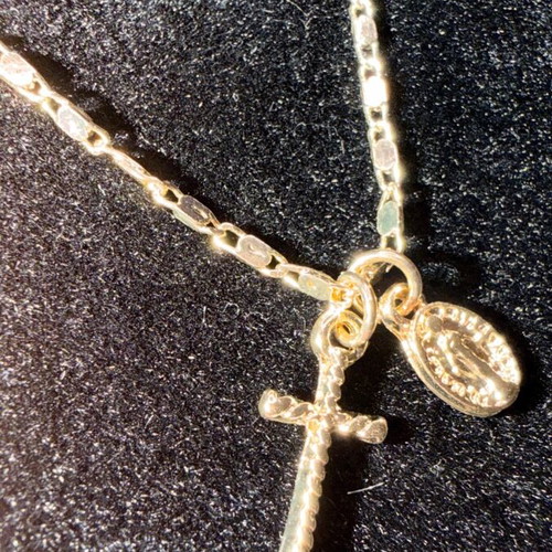 Unisex necklace with Santa Maria cross and Virgin Mary gold stainless steel new