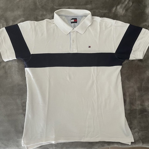 Tommy Hilfiger polo shirt used, size L, white and blue